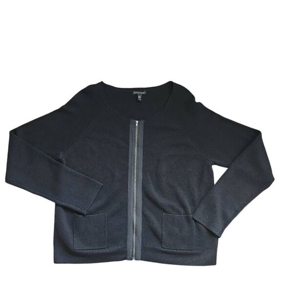Eileen Fisher Jacket Sweater Cardigan Womens Large Silk Cotton Full Zip Black Ca - Picture 2 of 5